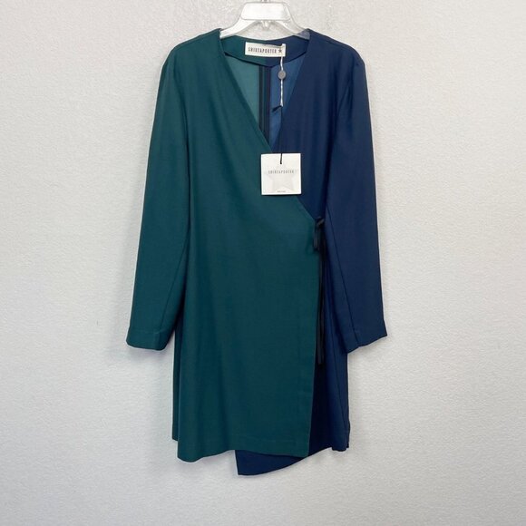 Shirtaporter Abito Corto Incrocio Verde + Blu Wrap Dress DR1578 Womens 46 NEW - Picture 1 of 4